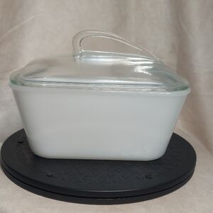 Vintage Jeannette Glasbake J-805 Milk Glass Loaf Dish W/ Lid UEC